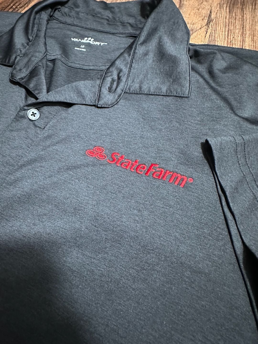 Vansport Button-Up Shirt Size LG State Farm Black Short Sleeve 3