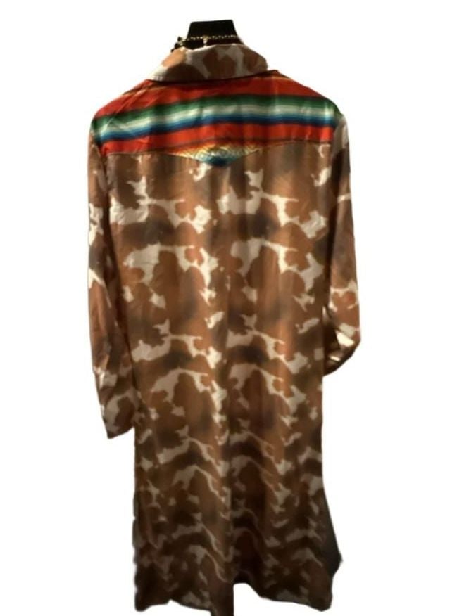 I&B Cow Print Aztec Maxi Shirt Dress Size L Western 5