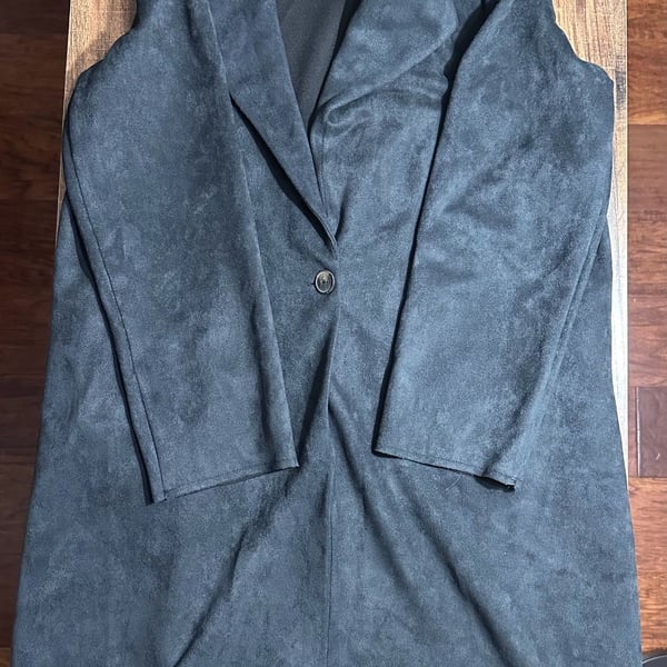 Fashion Nova Suede Trench Coat Size M Grey Button Long Jacket