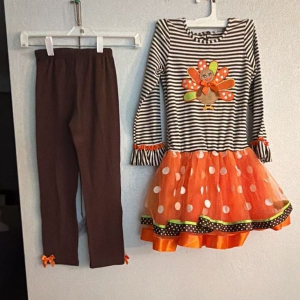 Blueberi Boulevard Thanksgiving Turkey Tutu Dress Set Brown Orange