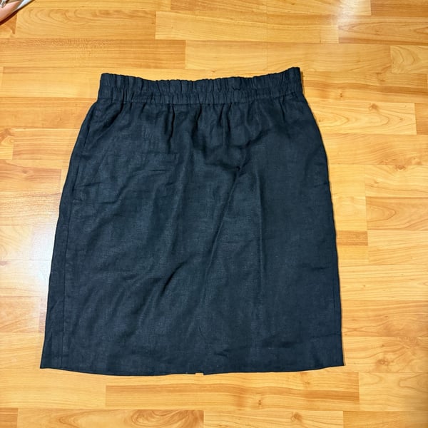 J. Crew 100% Linen Pull-On Skirt Black Elastic Waist Pocket
