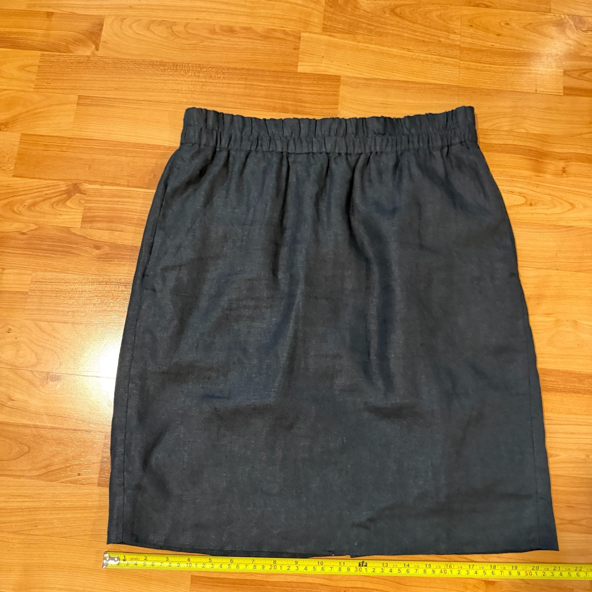 J. Crew 100% Linen Pull-On Skirt Black Elastic Waist Pocket 3