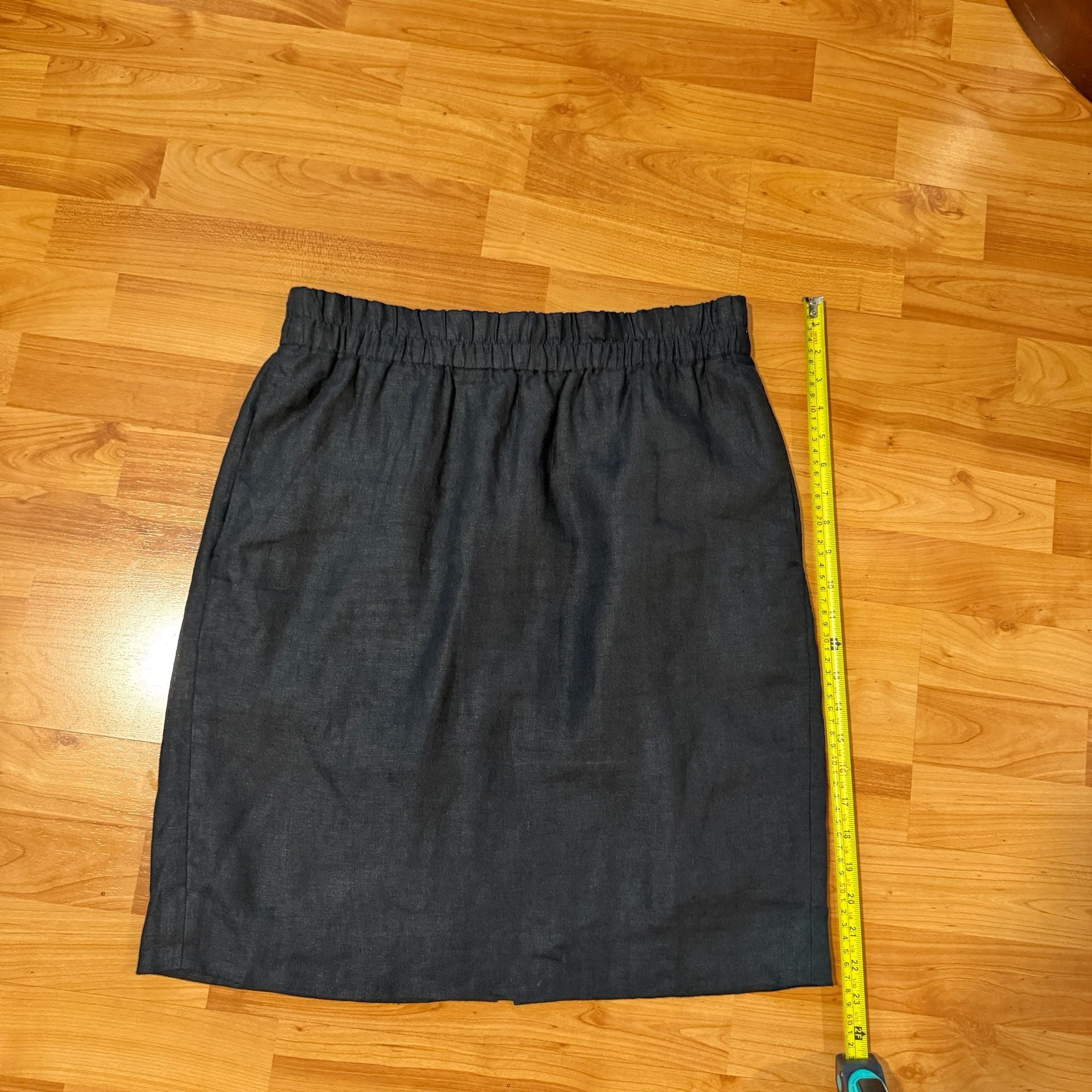 J. Crew 100% Linen Pull-On Skirt Black Elastic Waist Pocket 4