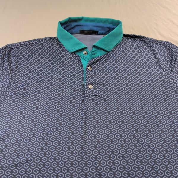 Greyson Ironwood Golf Polo Size L Blue Geometric Pattern Short Sleeve #Golf