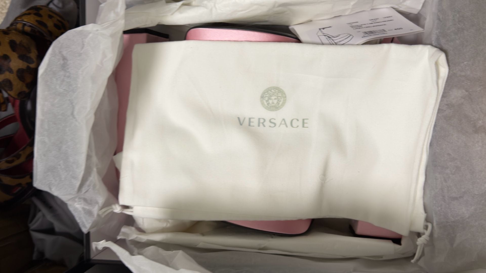 Versace Pink Satin Platform Block Heel Pumps with Ankle Strap 10