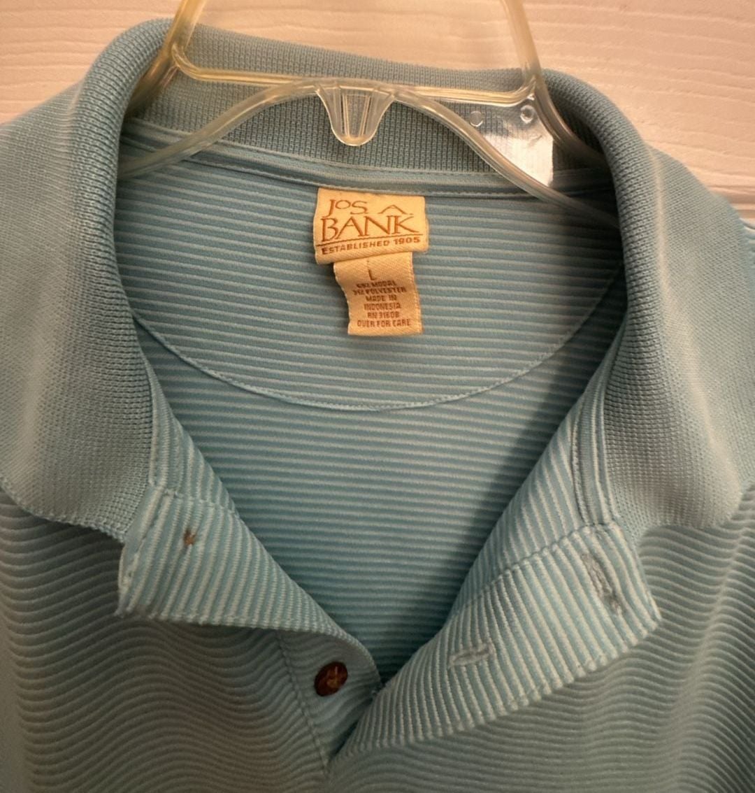 Jos. A. Bank Polo Shirt Size L Blue Striped Short Sleeve 3