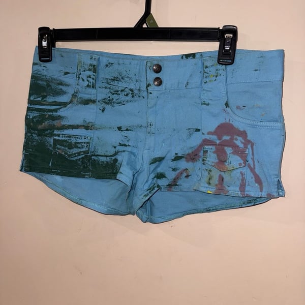 Guess Jeans Cargo Shorts Size 30 Blue Paint Splatter