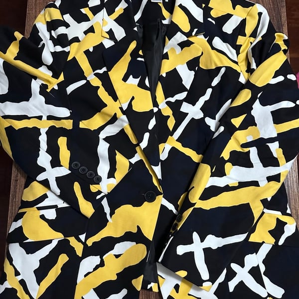 Liz Claiborne Blazer Size L Abstract Print Black Yellow White