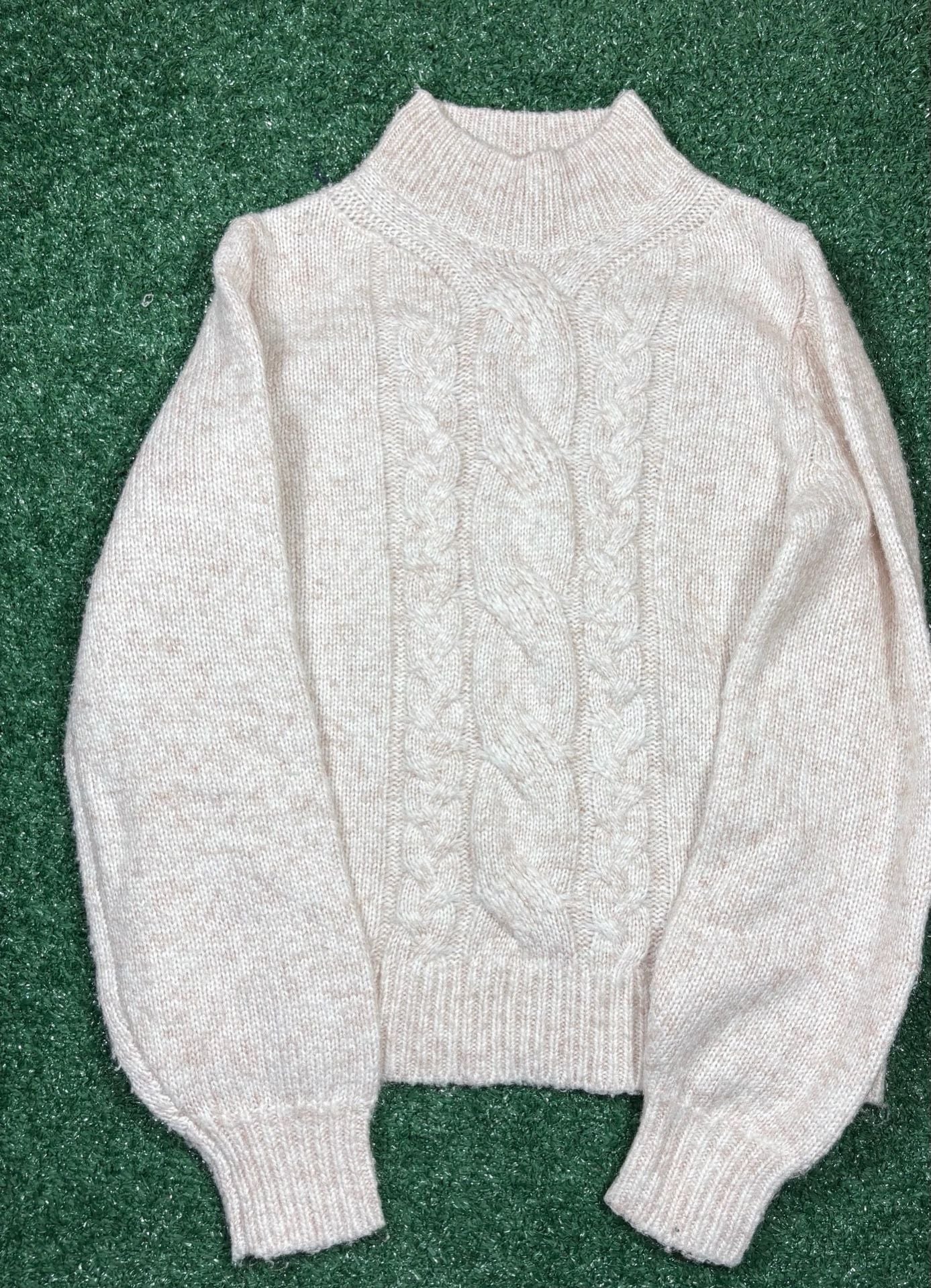Banana Republic Cable Knit Mock Neck Sweater Size XS Beige 2