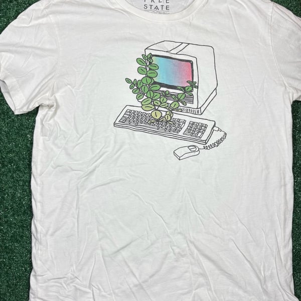 Free State Plant Computer T-Shirt Size M White Graphic Tee Retro