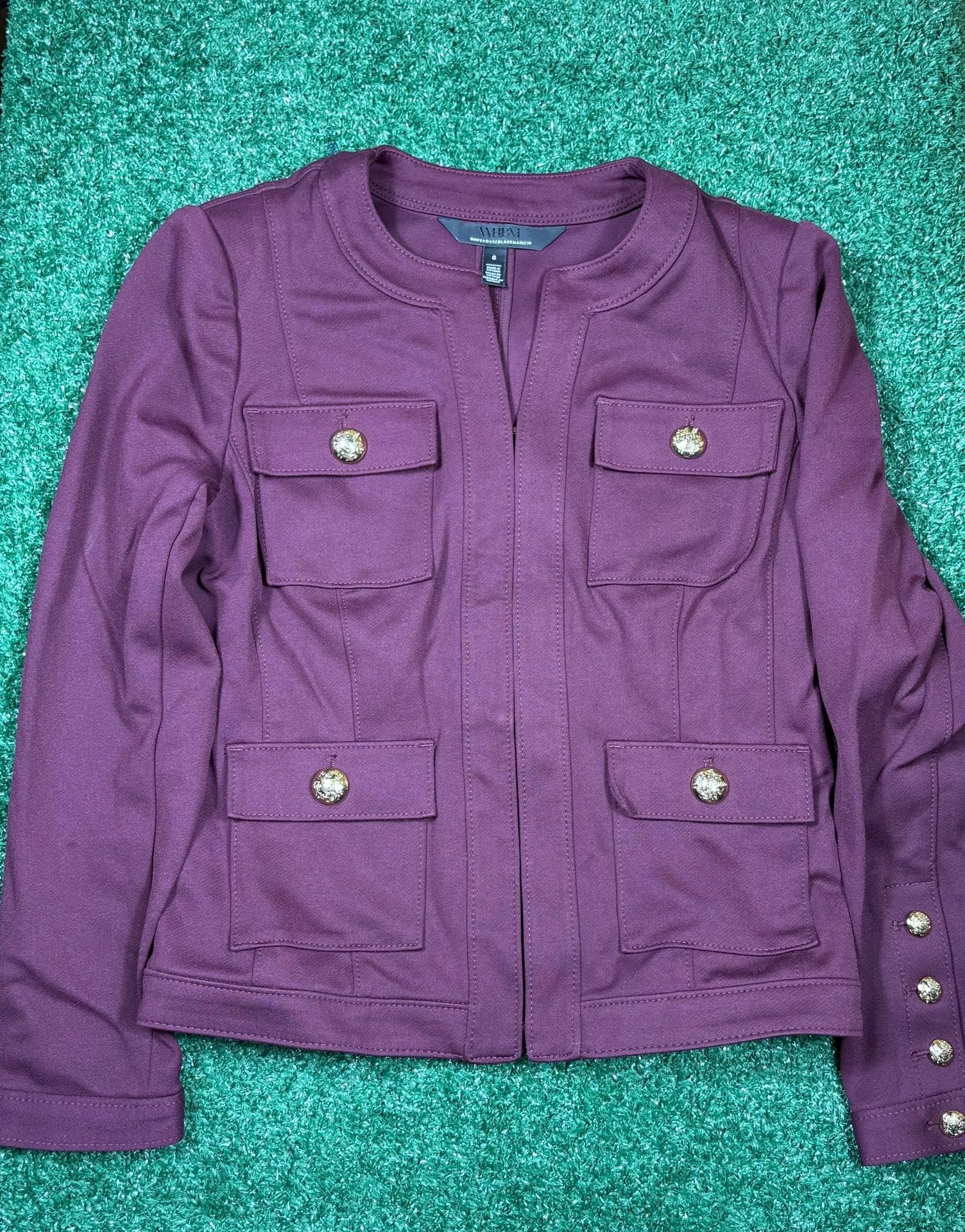 White House Black Market Jacket Size 6 Purple Gold Button Blazer 2
