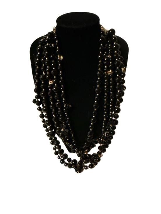 Talbots Multi Strand Black Beaded Statement Necklace Gold Tone Bib 2