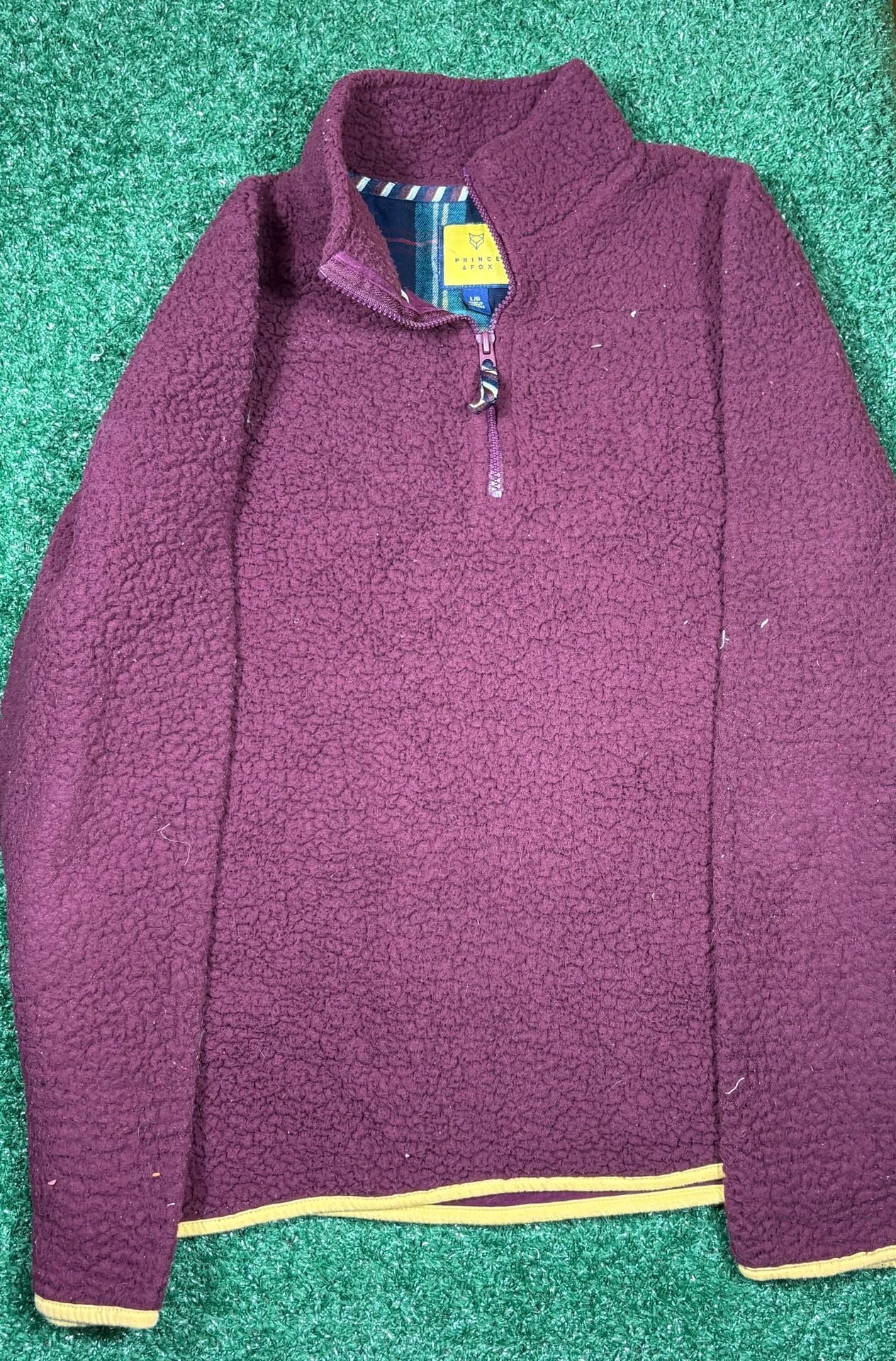 Prince & Fox Quarter Zip Sherpa Pullover Size L Burgundy Fleece 2