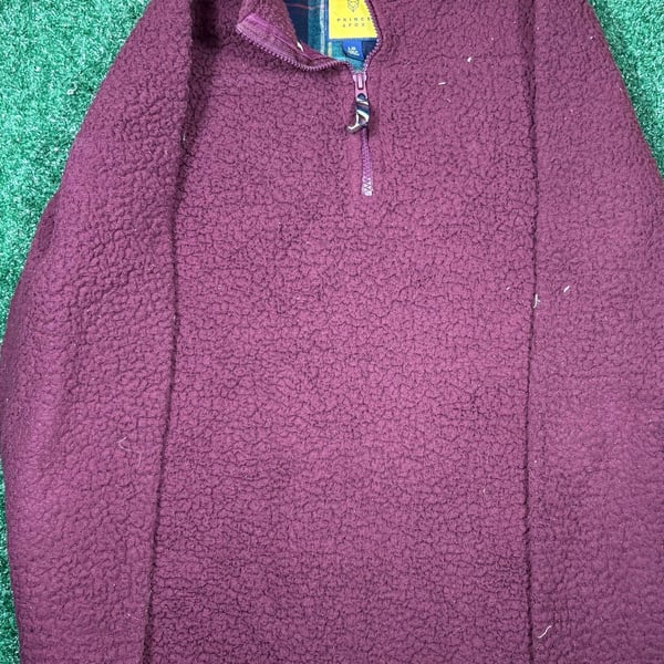 Prince & Fox Quarter Zip Sherpa Pullover Size L Burgundy Fleece