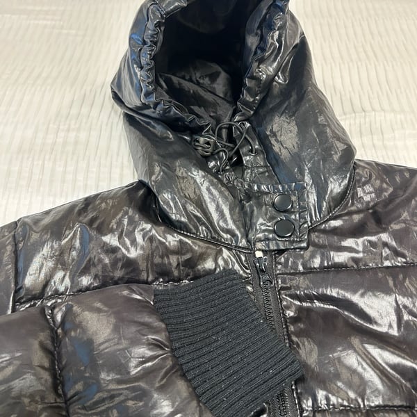 Aeropostale Puffer Jacket Size XL Black Shiny Hooded Puffer Coat