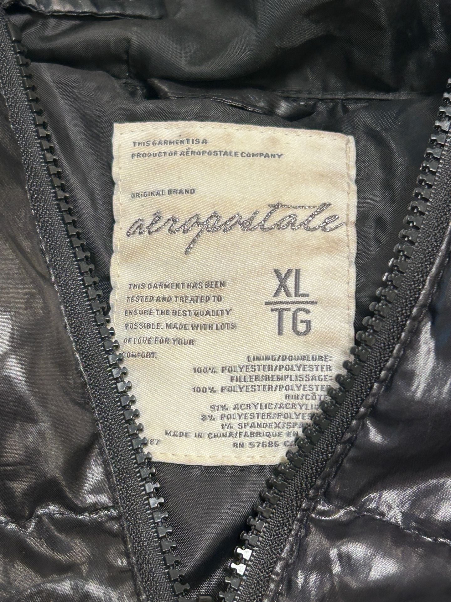 Aeropostale Puffer Jacket Size XL Black Shiny Hooded Puffer Coat 4