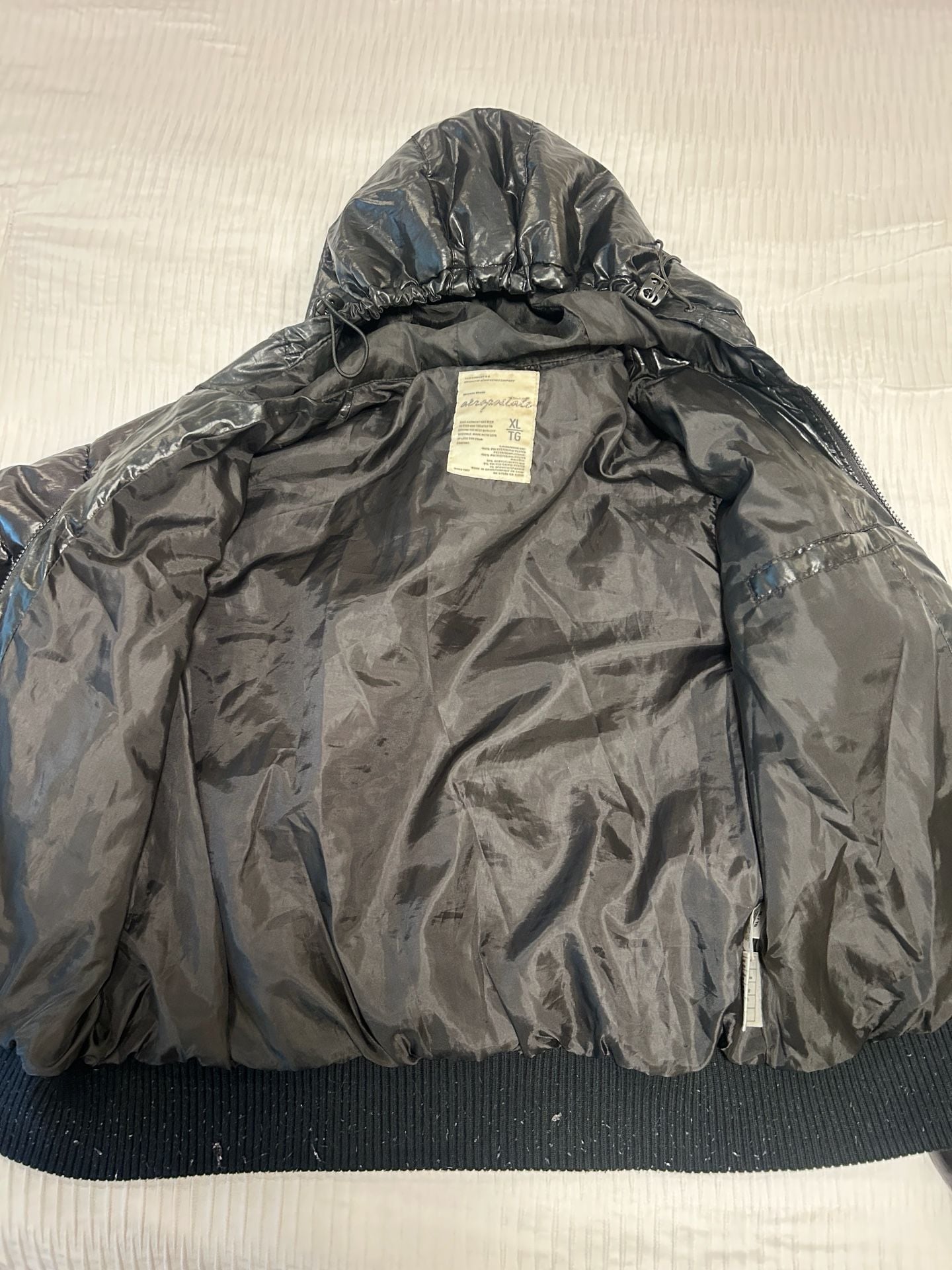 Aeropostale Puffer Jacket Size XL Black Shiny Hooded Puffer Coat 6
