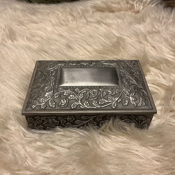 Vintage Godinger Silver Plate Ornate Floral Trinket Box Velvet Lined