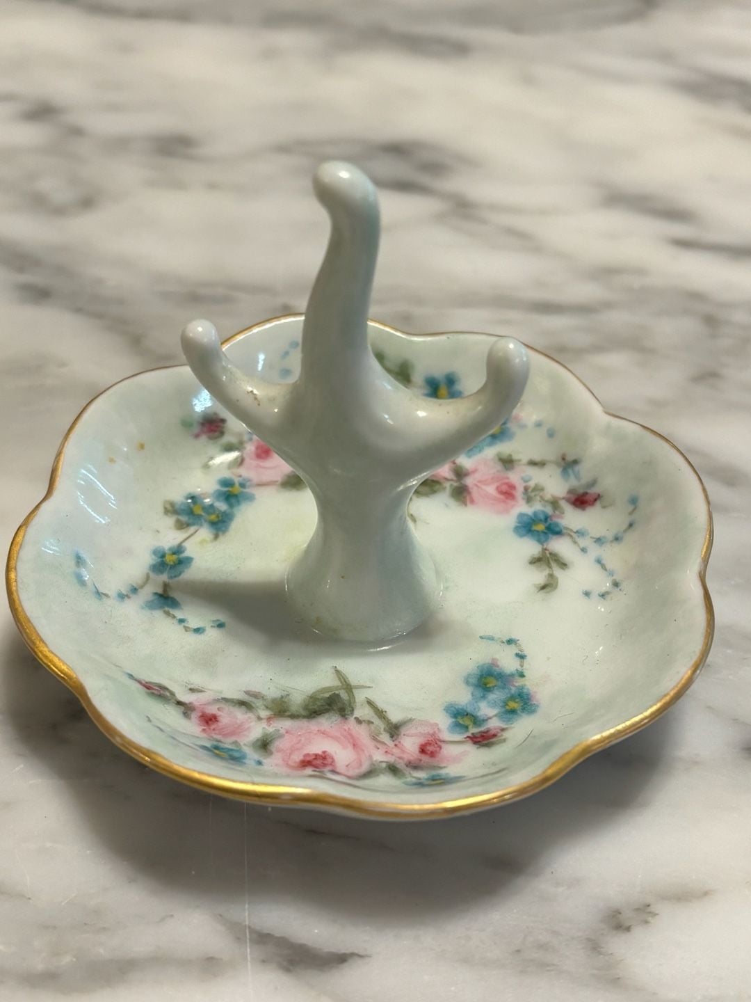 Vintage Hand Painted Floral Porcelain Ring Holder Vanity Dish 1