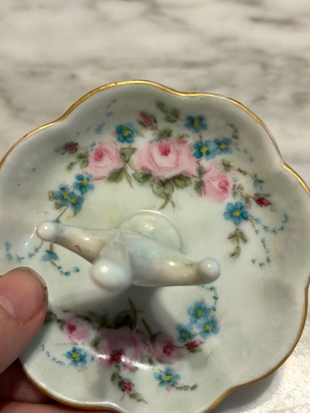 Vintage Hand Painted Floral Porcelain Ring Holder Vanity Dish 2