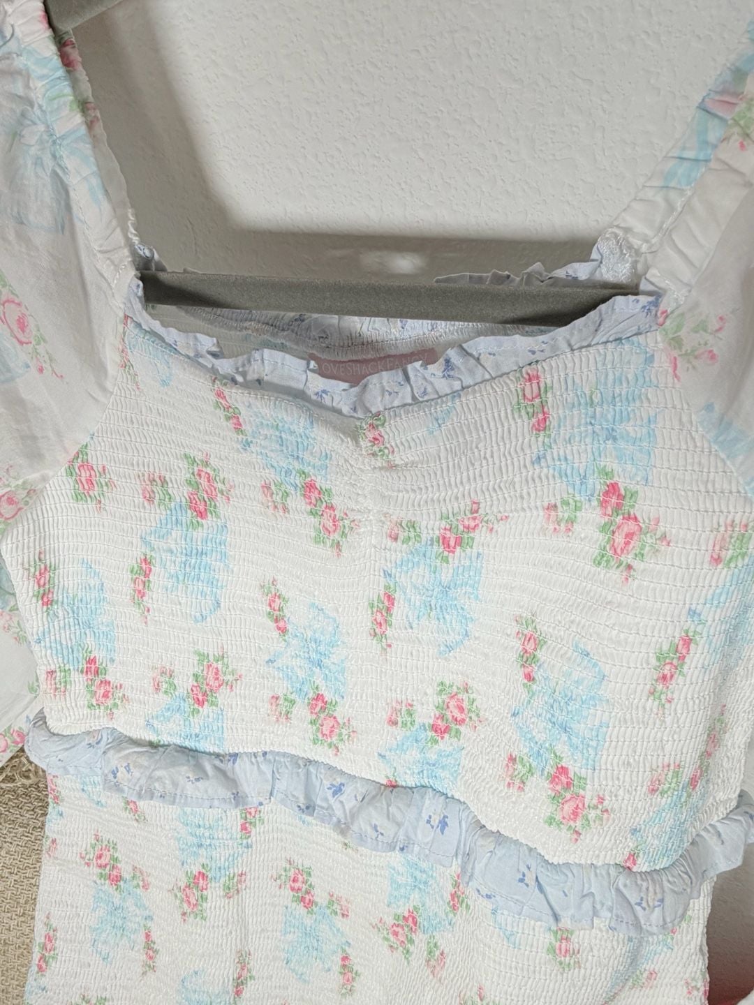 LoveShackFancy Juliet Ribbon Dress Size 12 Girls White Floral Smocked Ruffle 3