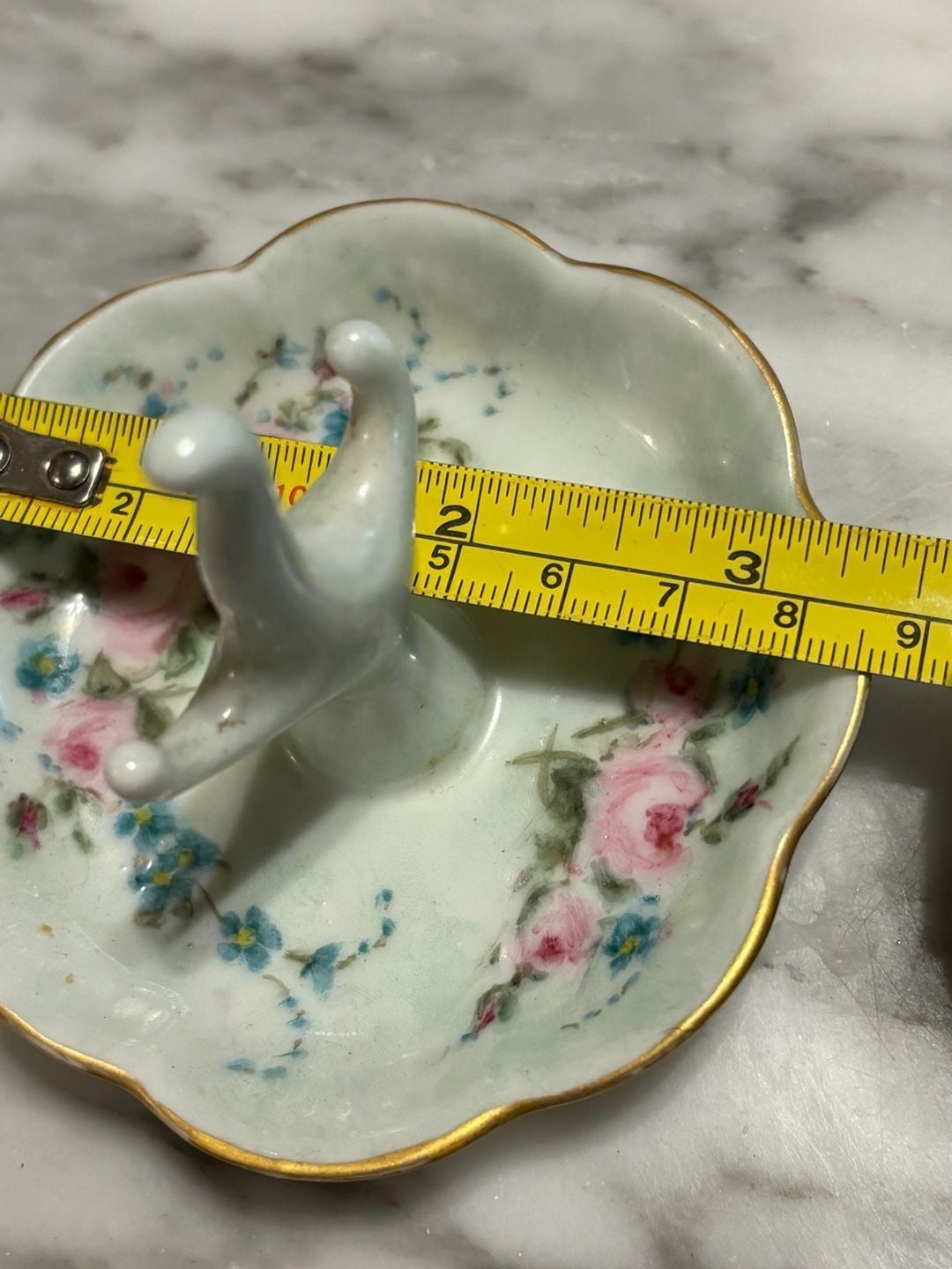 Vintage Hand Painted Floral Porcelain Ring Holder Vanity Dish 4