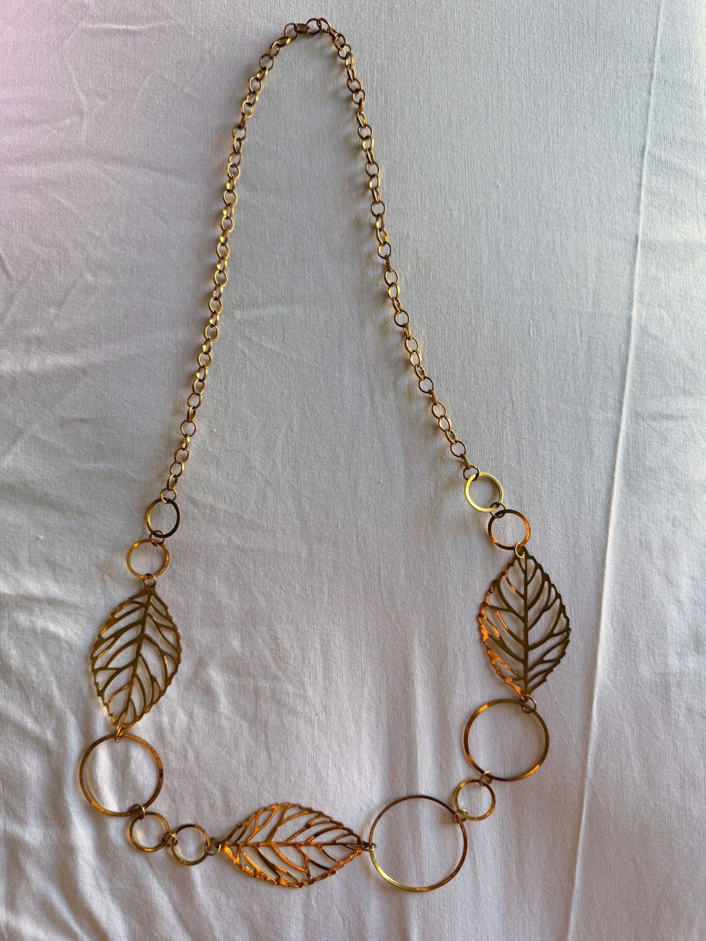 Unbranded Gold-Tone Leaf and Circle Link Chain Belt Necklace 2
