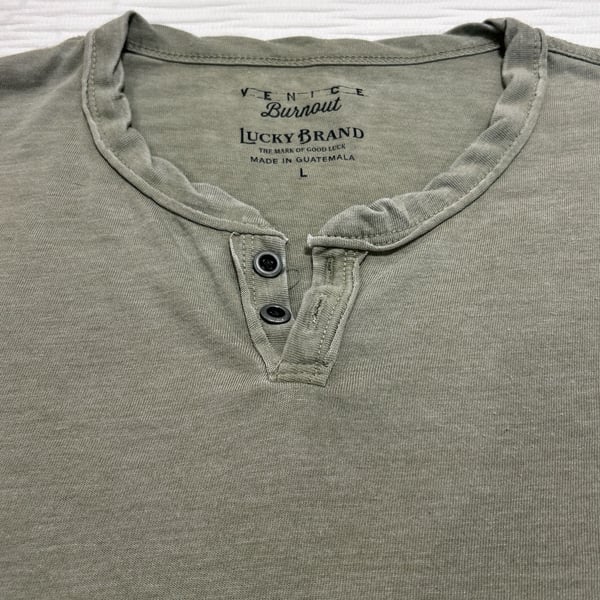 Lucky Brand Venice Burnout Henley Shirt Size L Green