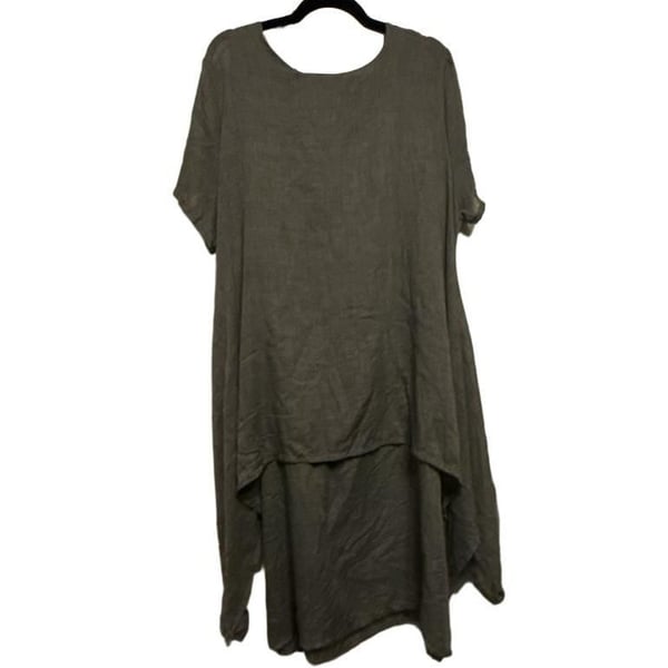 Mordenmiss Asymmetrical Linen Tunic Dress Gray Short Sleeve