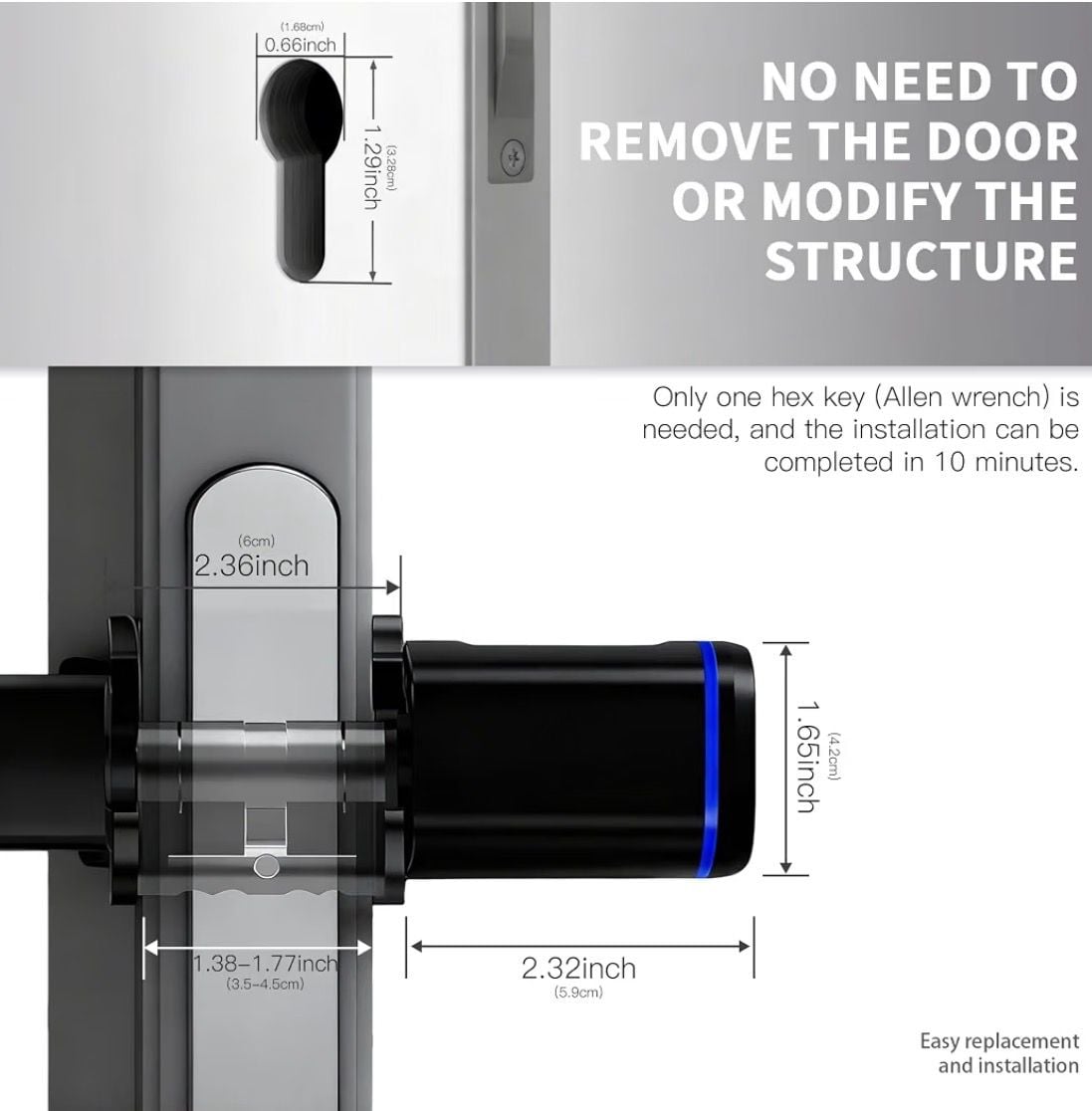 Smart Door Lock Cylinder Electronic Keyless Lock Black 4
