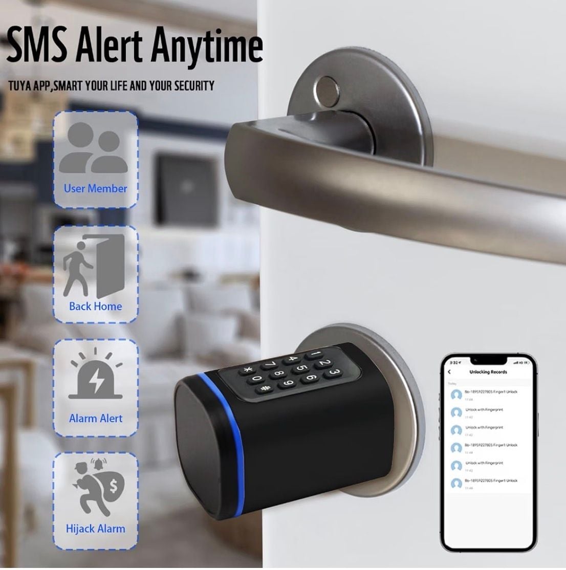 Smart Door Lock Cylinder Electronic Keyless Lock Black 5