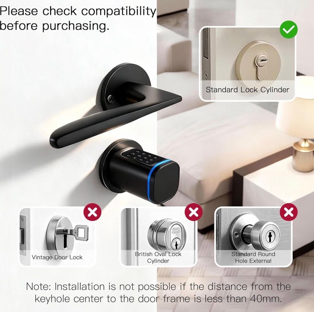 Smart Door Lock Cylinder Electronic Keyless Lock Black 8