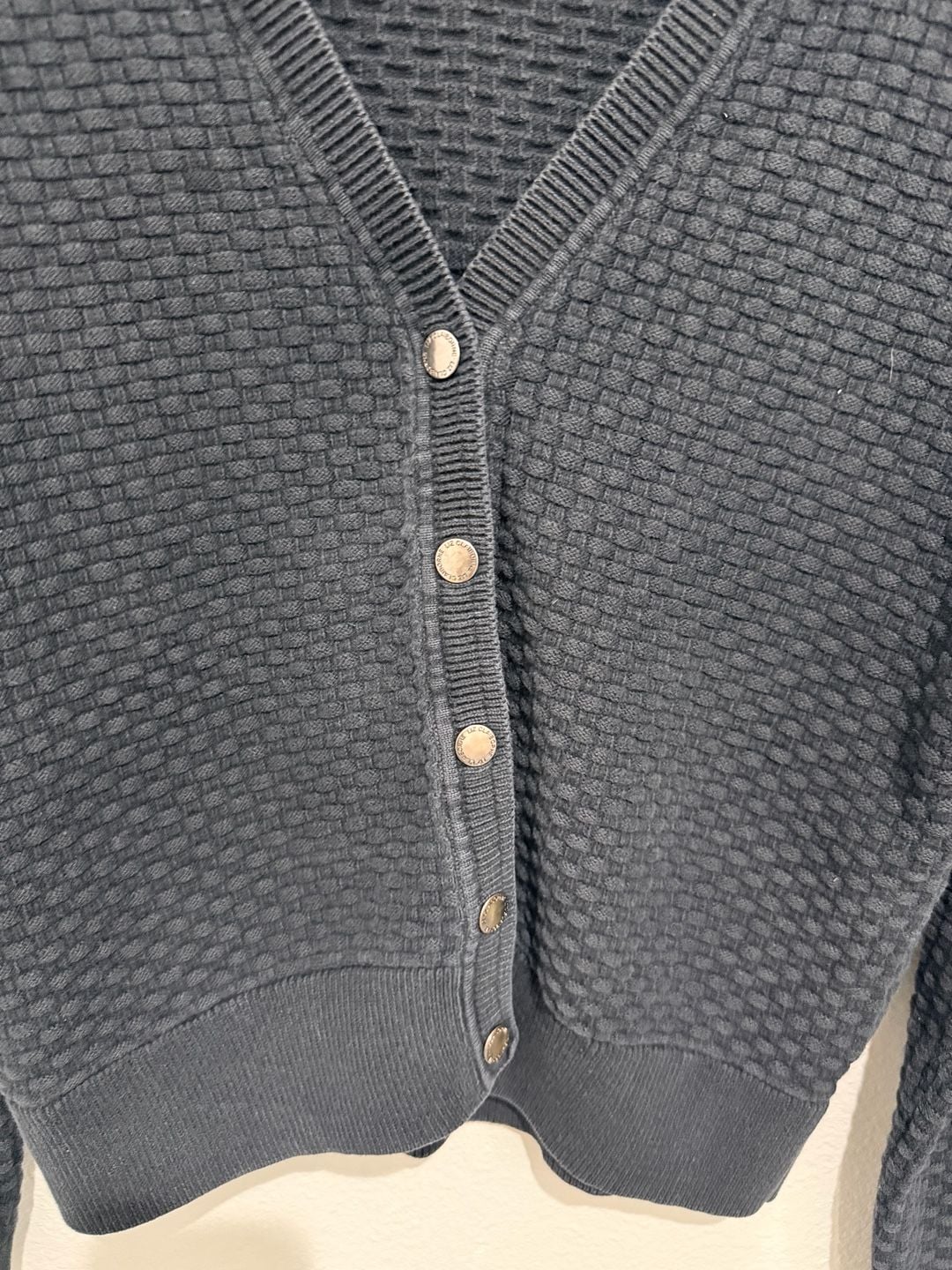 Liz Claiborne Cardigan Size L Black Cotton Snap Basket Weave 4