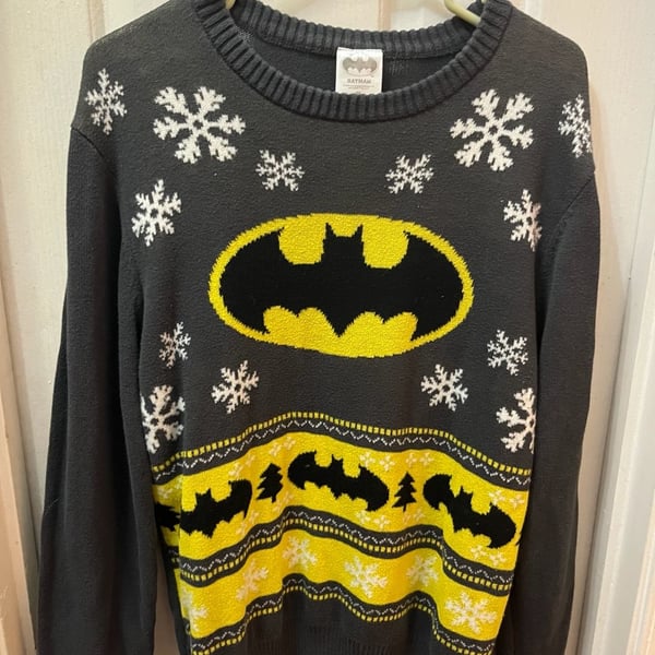 Batman Ugly Christmas Sweater Size M Black Holiday Pullover