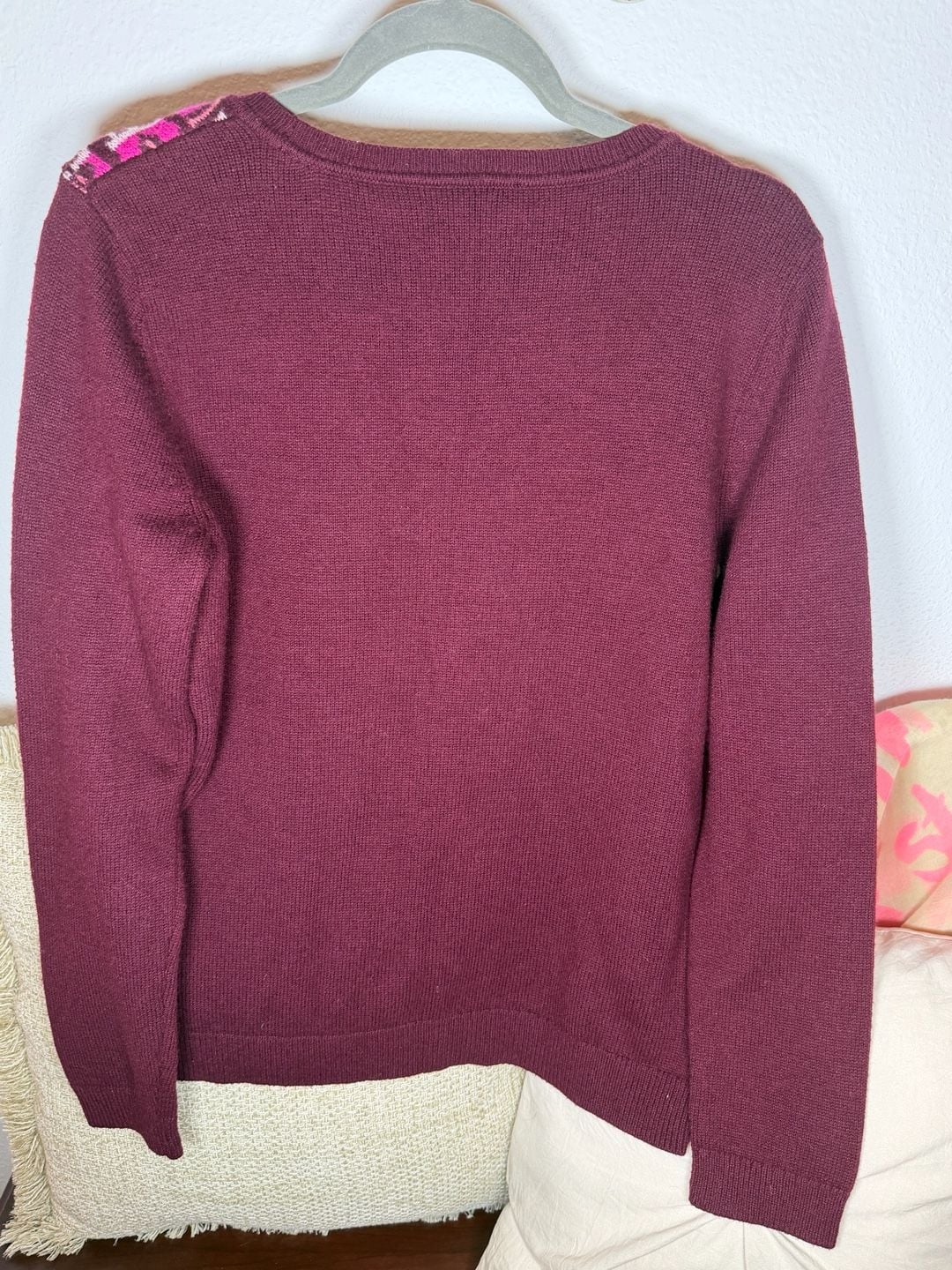 NWT Talbots Maroon Pink Fair Isle Lambswool Beaded Jewel Sweater Size S 5