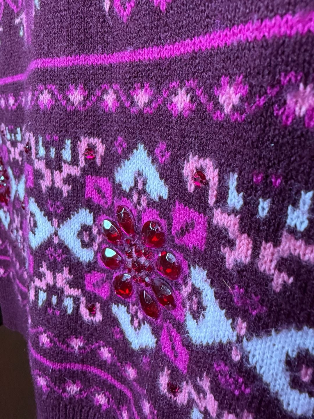 NWT Talbots Maroon Pink Fair Isle Lambswool Beaded Jewel Sweater Size S 6