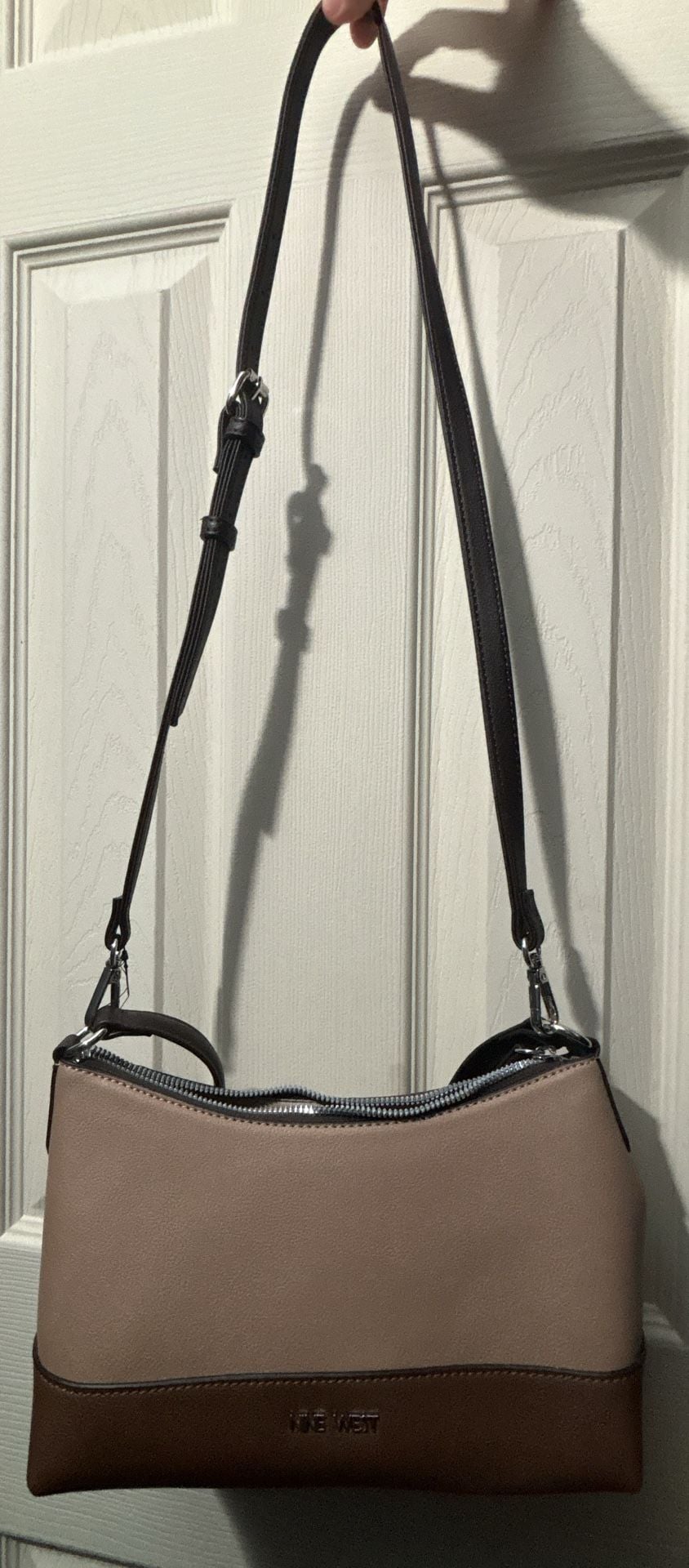 Nine West Two Tone Shoulder Bag Brown Tan Crossbody 2