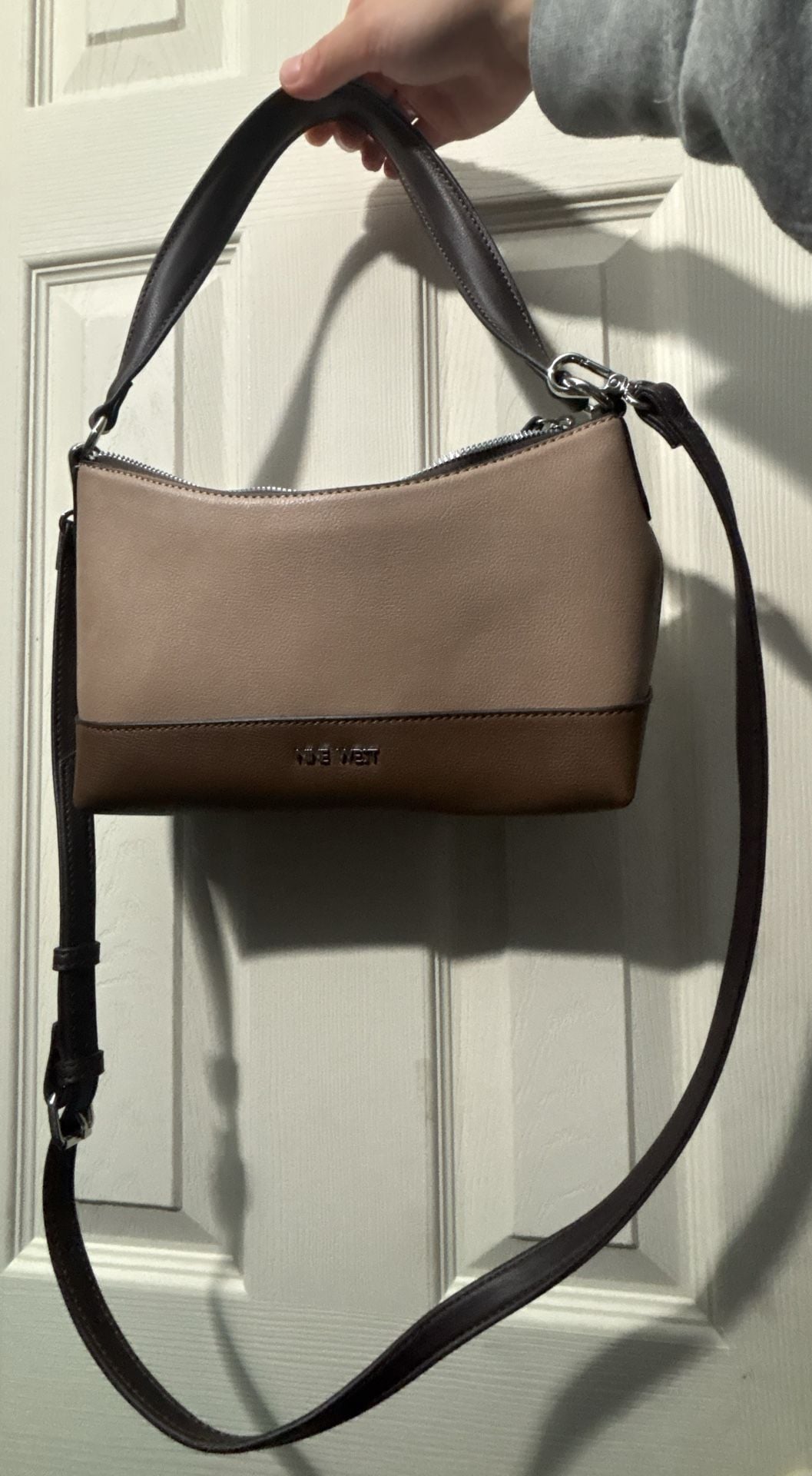 Nine West Two Tone Shoulder Bag Brown Tan Crossbody 3