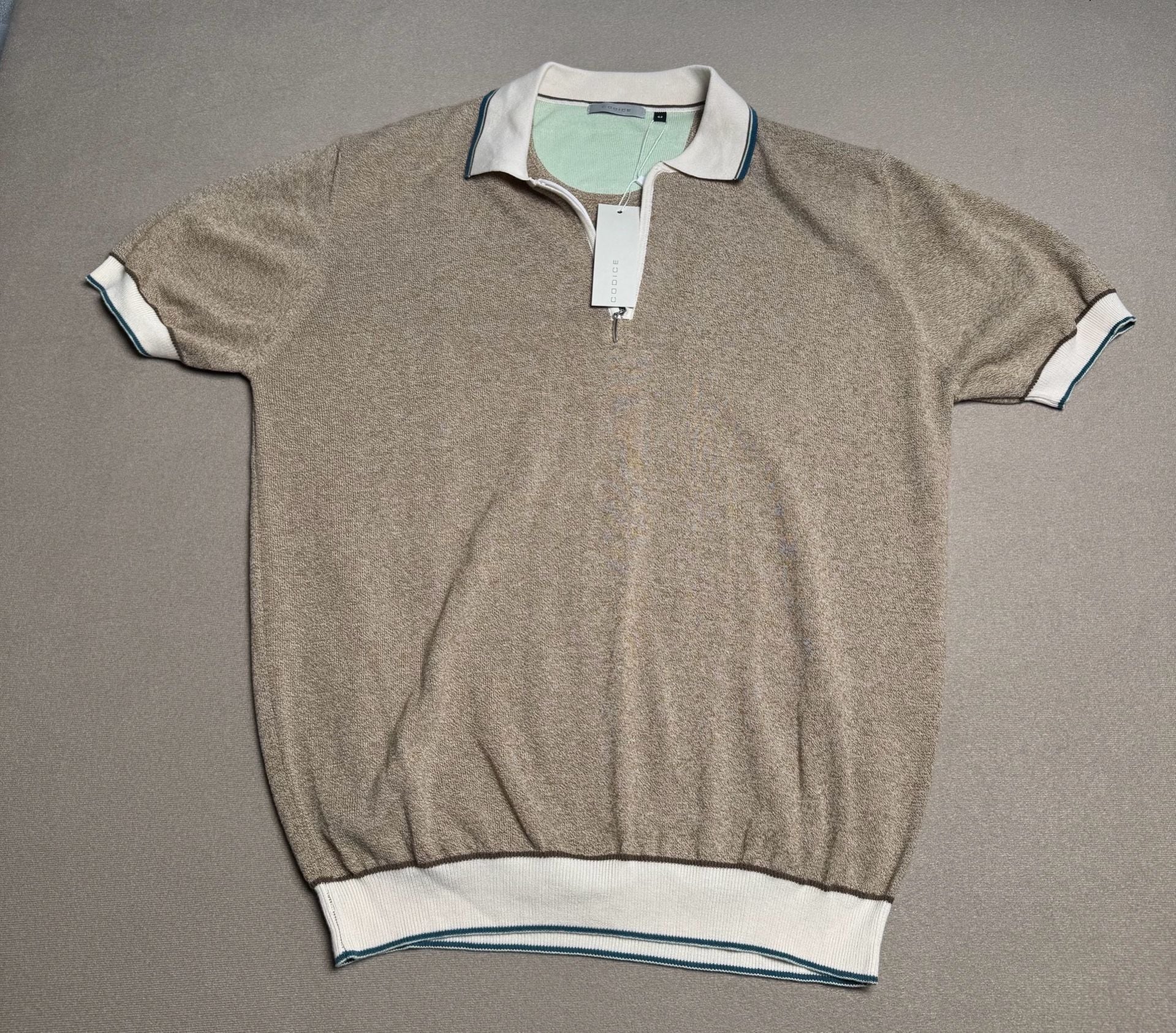 CODICE Knitted Polo Shirt Size 52 Beige Cotton Short Sleeve 2