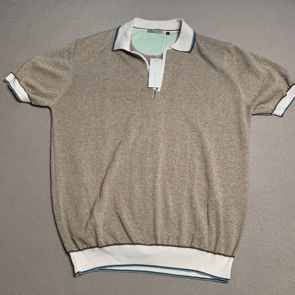 CODICE Knitted Polo Shirt Size 52 Beige Cotton Short Sleeve