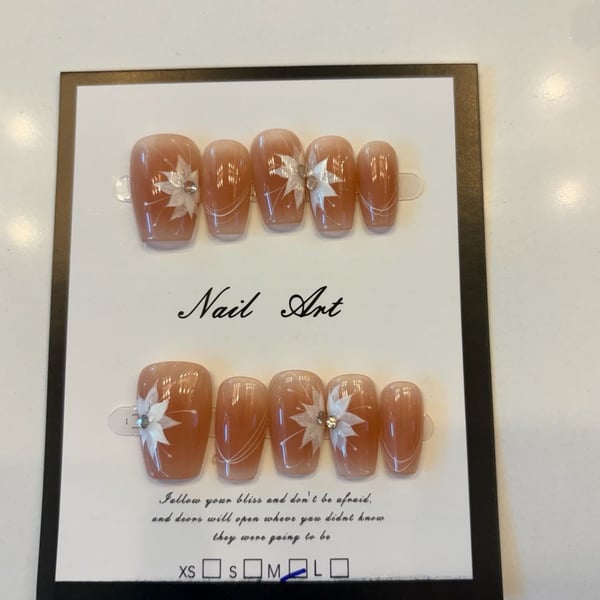 Nail Art Floral Press On Nails Size Medium Nude