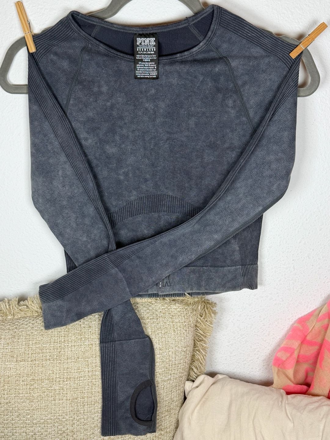 Victoria's Secret Pink Seamless Workout Cropped Crew Grey Wash Womens XS 8
