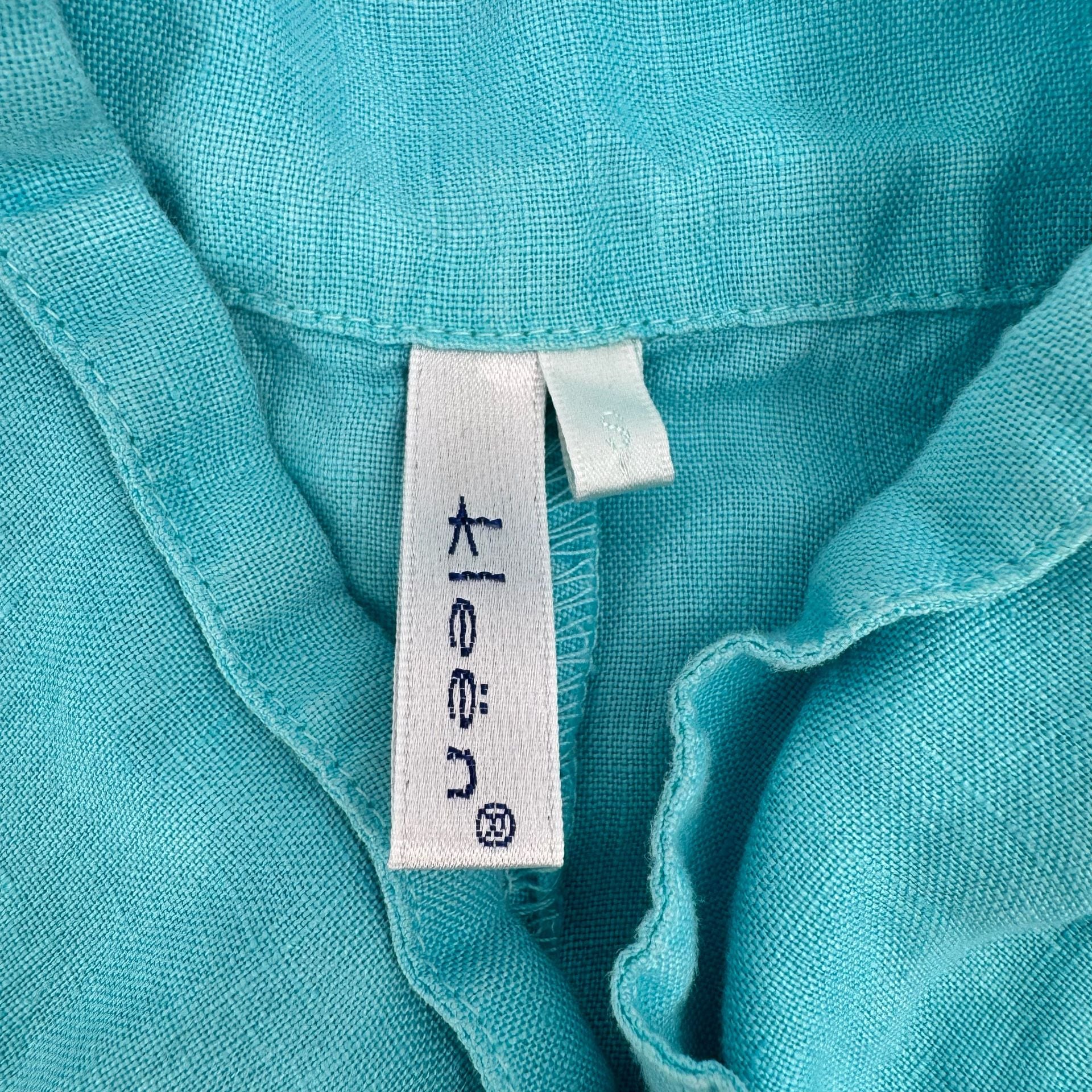 Kleen Linen Dress Size S Turquoise Sleeveless Button Front Pockets 3