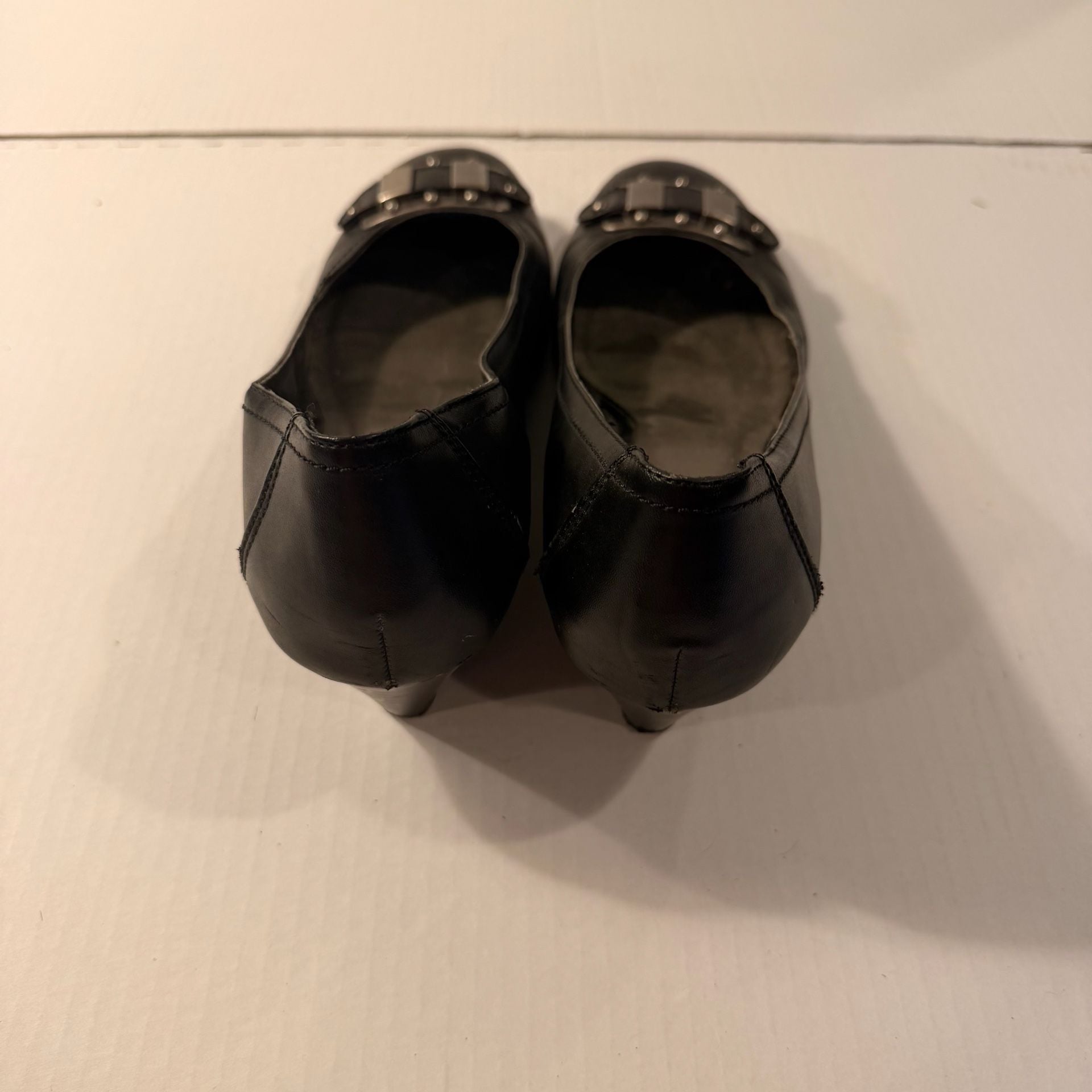 Black Wedge Shoes Silver Buckle Details 3