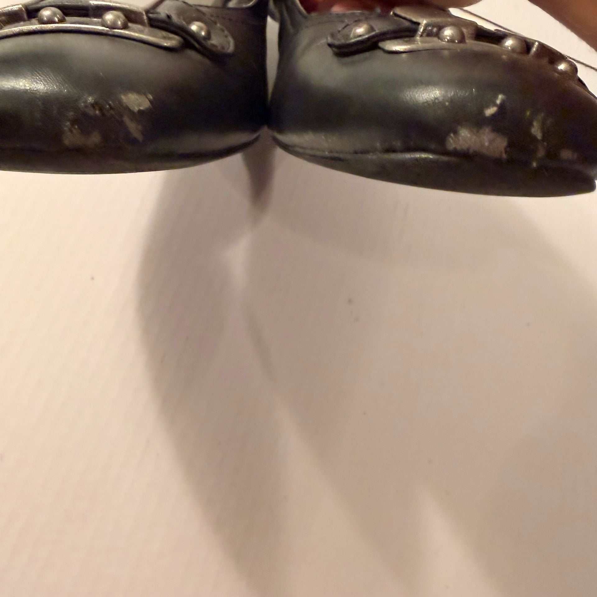 Black Wedge Shoes Silver Buckle Details 6