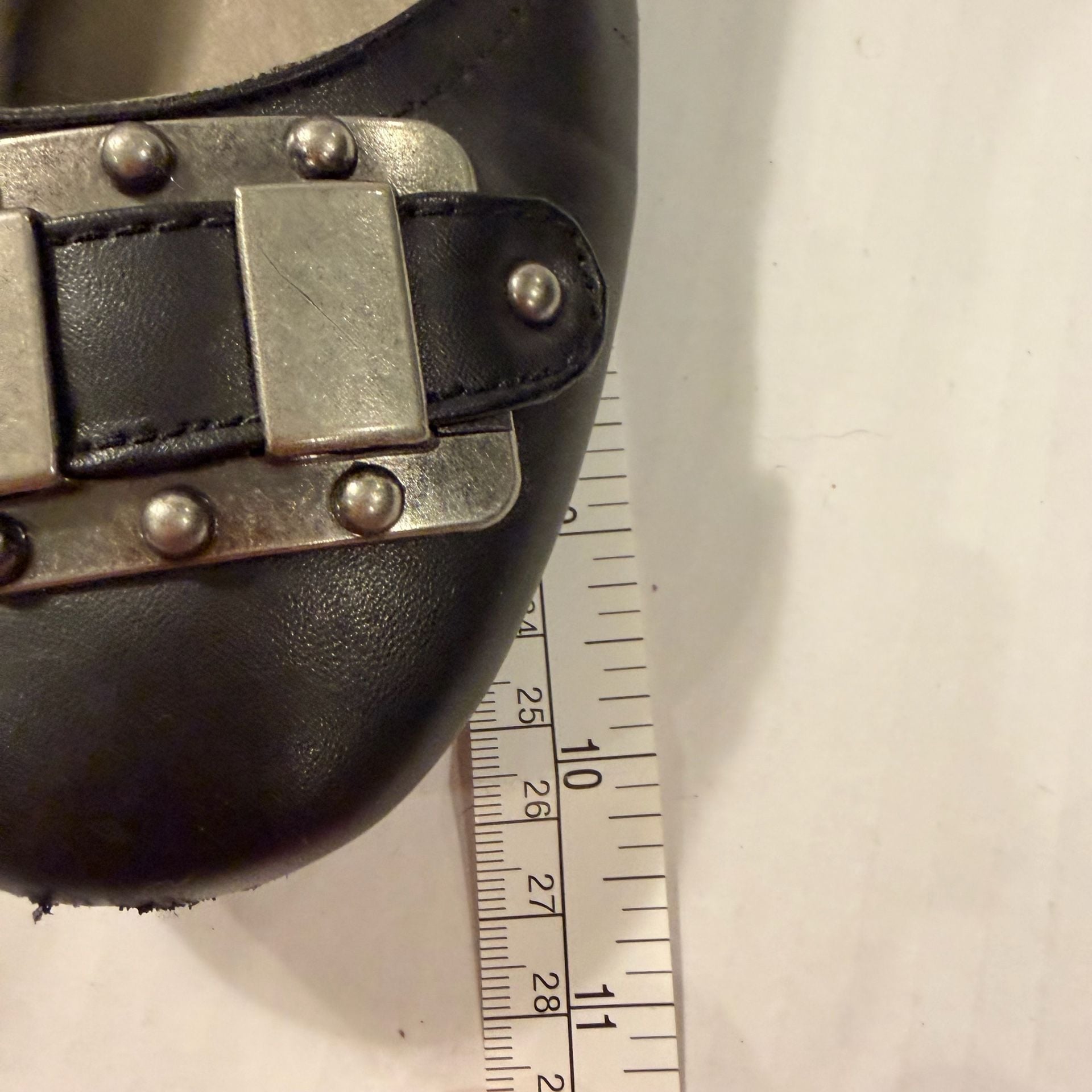 Black Wedge Shoes Silver Buckle Details 7