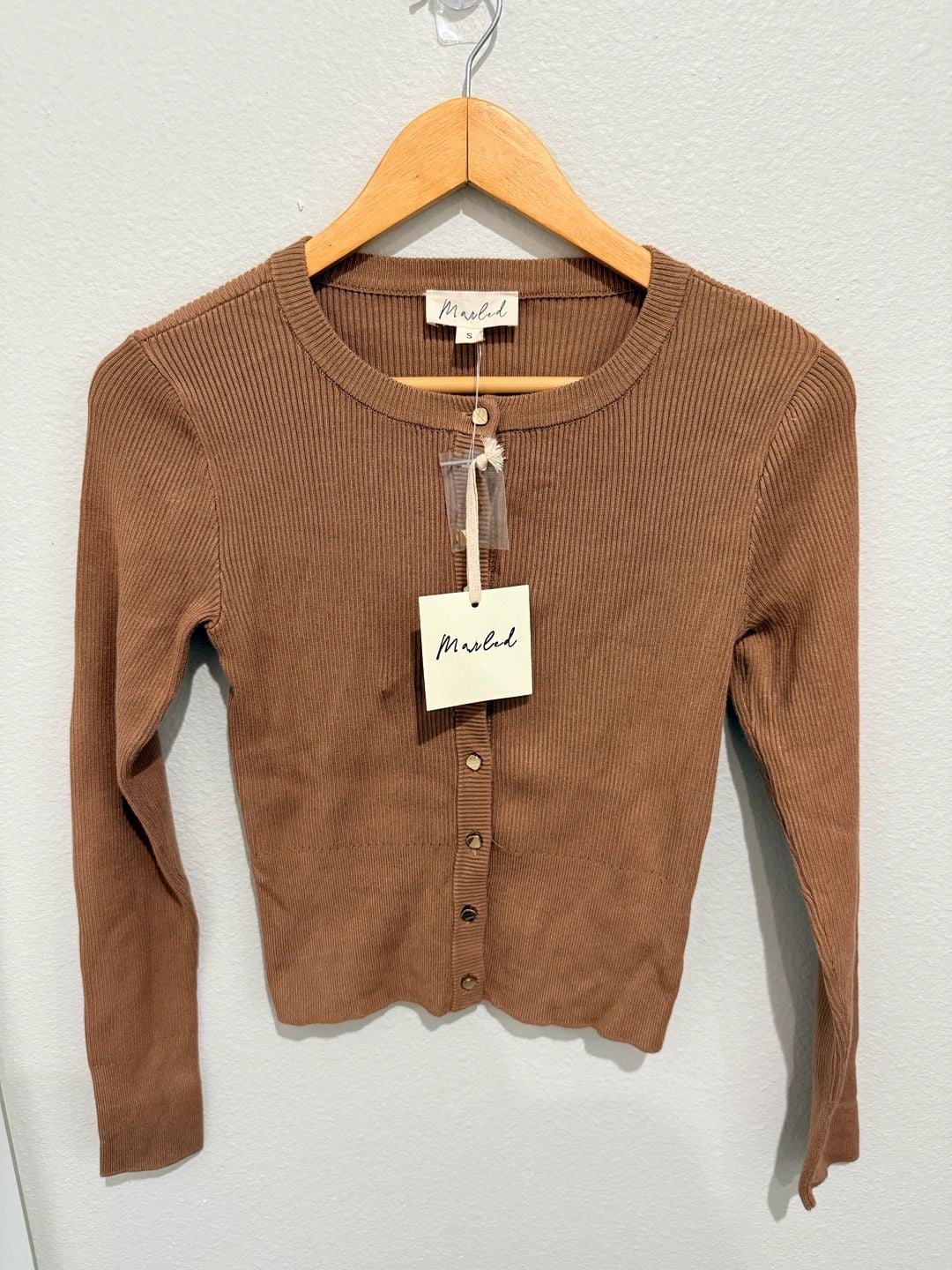 Marled Cardigan Size S Brown Ribbed Button Front 2