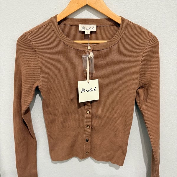 Marled Cardigan Size S Brown Ribbed Button Front