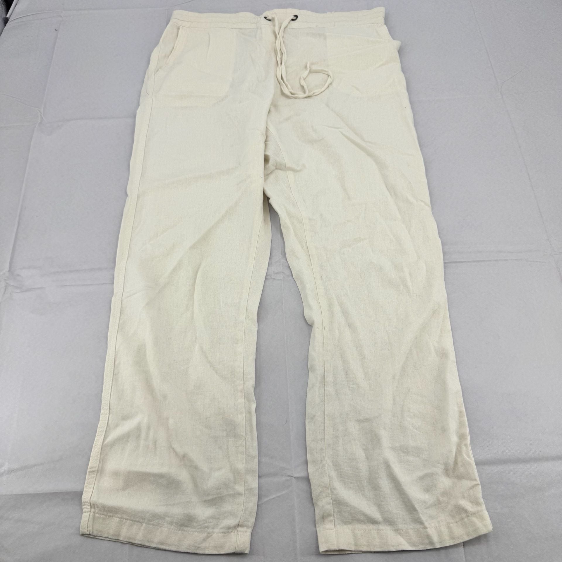 Per Se Linen Blend Drawstring Pants Size L White Wide Leg 2