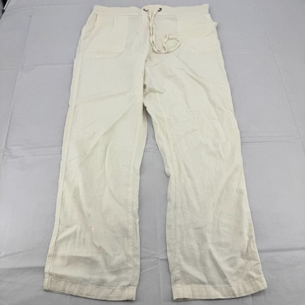 Per Se Linen Blend Drawstring Pants Size L White Wide Leg